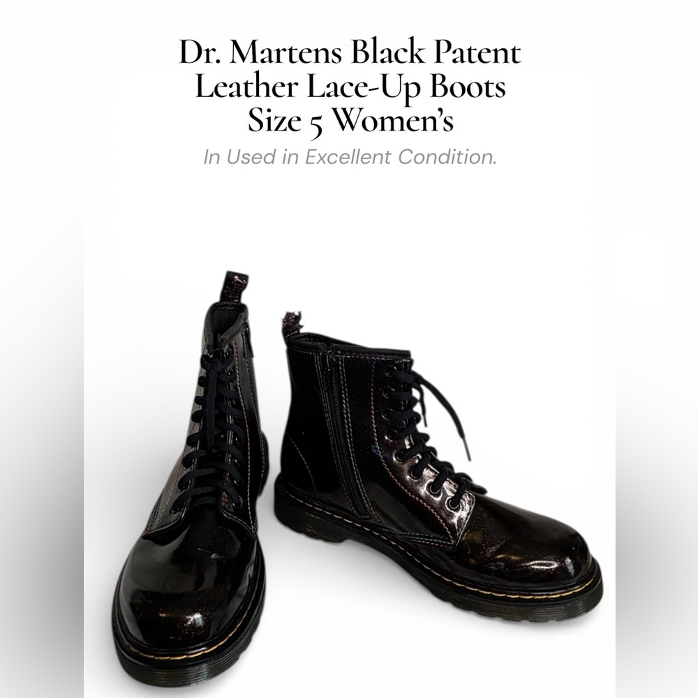 Dr. Martens (Doc Martens) Lace-Up Boots | Black Glossy Rainbow | Women’s Size 5